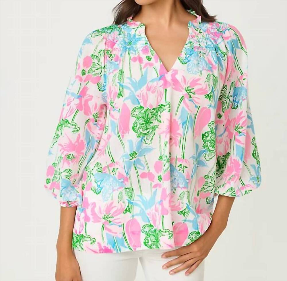 NEW LILLY PULITZER lourdes three quarter sleeve top in resort white viney liney